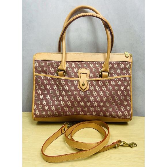 Dooney & Bourke Wayfarer Pink Tan Canvas Monogram Crossbody Bag Satchel - Picture 1 of 16